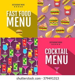 Flat fast food menu typography design. Seamless pattern background