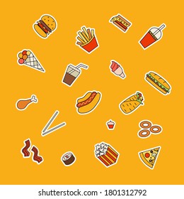 Flat Fast Food Sticker Icons