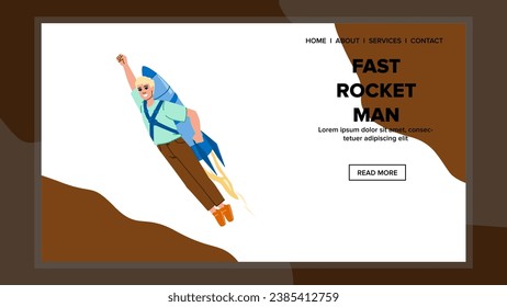flat fast rocket man vector. business business, winner power, drive progress flat fast rocket man web flat cartoon illustration