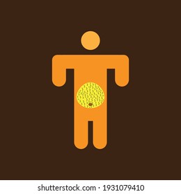 Flat Fat man icon. Pot-bellied man symbol. Obese disease signşLogodesign element
