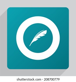 flat feather icon, white on green background 