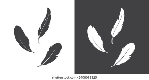 Icono vectorial de plumas planas, plumas de aves de diferentes formas, Icono de plumas, Icono de ilustración de icono de plumas negras y blancas diseño de plantillas vectoriales