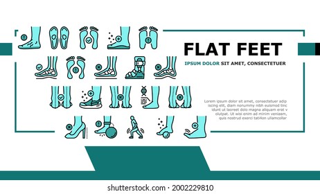 Flat Feet Disease Landing Header Vector. Orthopedic Insoles And Shoes, Inward And Outward Curvature Of Legs, Flat Feet Treatment Illustration
