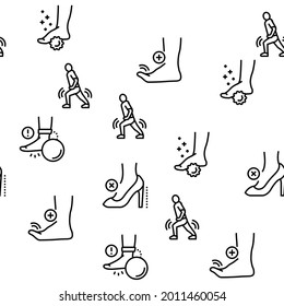 Flat Feet Disease Vector Seamless Pattern Thin Line Illustration