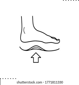 Flat feet, foot orthopedic with supinator, Instep raiser vector icon in outlines 