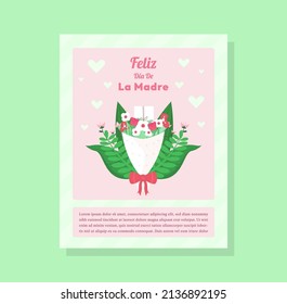 Flat Feliz Dia De La Madre Mothers Day Greeting Card Template Design EPS10 can be used as a greeting card relating to mothers day or dia de la madre