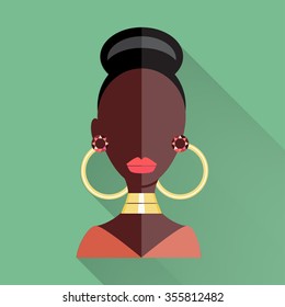 flat female, african. vector icon