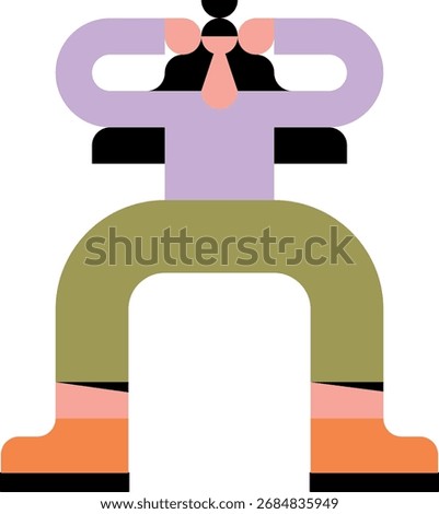 Flat female character doing yoga or fitness exercise