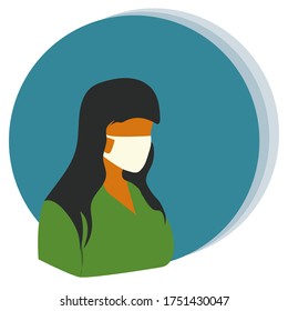 Flat female character. Girl in medical mask vector illustration. 