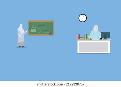 Flat Female Hijab Teacher Character Who Is Teaching