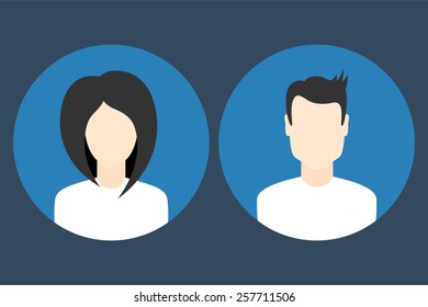 Flat female and male user profile picture icons