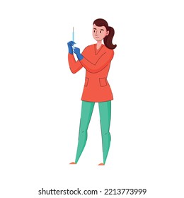 Flat female nurse with syringe vector illustration
