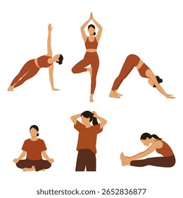 Flat Female Yoga Poses, Mindful Wellness Art
