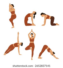 Flat Female Yoga Poses, Mindful Wellness Art set 