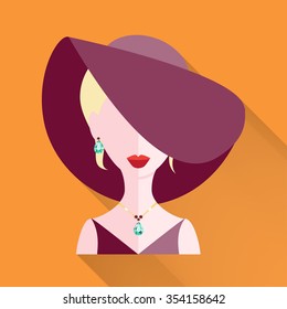 flat, female,vector, woman in a hat , icon