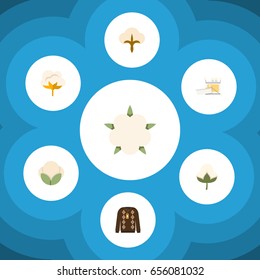 Flat Fiber Set Of Cotton, Flower, Knitting And Other Vector Objects. Also Includes Sweater, Flower, Skein Elements.