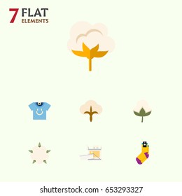 Flat Fiber Set Of Fluffy, Cotton, Flower And Other Vector Objects. Also Includes Flower, Clothes, Half-Hose Elements.