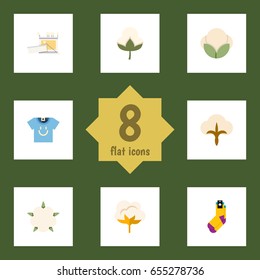 Flat Fiber Set Of Fluffy, Cotton, Hosiery And Other Vector Objects. Also Includes Blouse, Socks, Bud Elements.