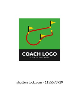 Flat field whistle coach checkpoint flag route circuit logo icon illustration