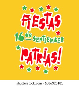 Flat fiestas patrias design for banner, apparel print independence victory day card slogan graphic poster with text fiestas patrias in Mexico national state flag colors Vintage grunge torn paper style