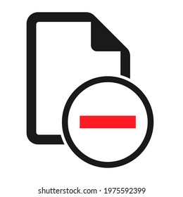 flat file icon with red minus sign isolated on white background. Delete document symbol vector illustration .