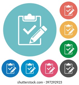 Flat fill out checklist icon set on round color background.