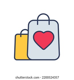 Icono de vectores valentinos de contorno llano de compras
