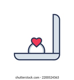 Flat filled outline valentine vector icon of ring and proposal