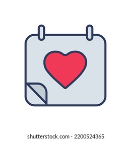 Icono de vector de valentina de contorno llenado plano del calendario