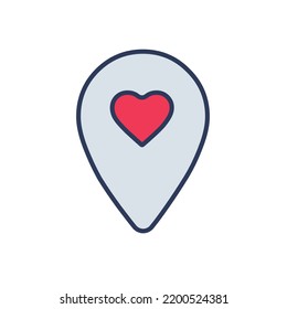 Flat filled outline valentine vector icon of place