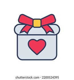 Flat filled outline valentine vector icon of gift