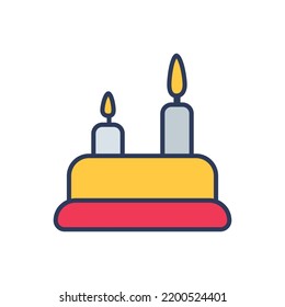 Flat filled outline valentine vector icon of cake