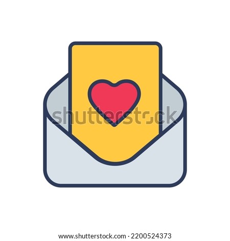 Flat filled outline valentine vector icon of envelop