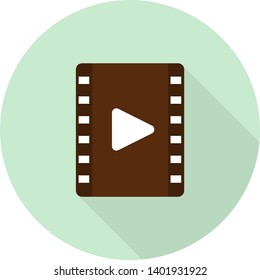flat films icon with play button and shadow on green background
