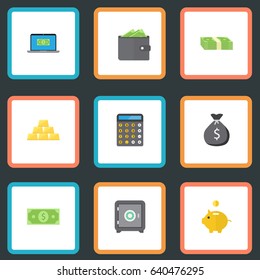 Flat Finance Sack, Cash Stack, Money And Other Vector Elements. Set Of Commerce Flat Symbols Also Includes Purse, Dollar, Sack Objects.