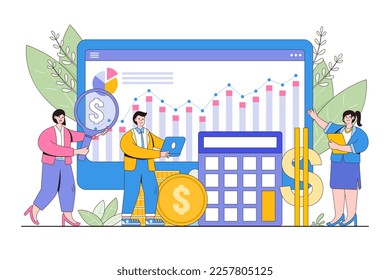 Flat financial management concept. Outline design style minimal vector illustration for landing page, web banner, infographics, hero images.
