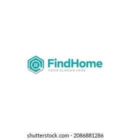 flat FindHome magnifying glass window logo design