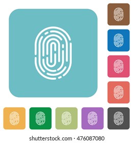 Flat fingerprint icons on rounded square color backgrounds.