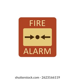 Flat Fire Alarm Sign Icon with Arrows and Push Symbol in Red and Beige Colors