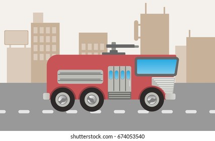 flat fire engine in the city