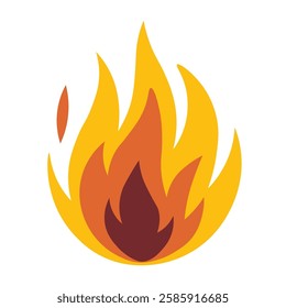 Flat Fire Flame Icon Vector Illustration – Burning Flames, Campfire, Bonfire on Isolated Background for Fire Hazard, Heat, and Energy Concepts