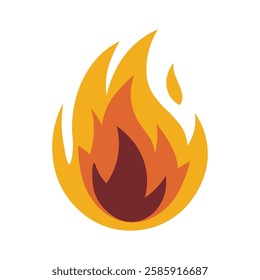 Flat Fire Flame Icon Vector Illustration – Burning Flames, Campfire, Bonfire on Isolated Background for Fire Hazard, Heat, and Energy Concepts