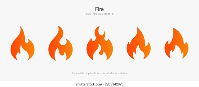 Colección de iconos de llamas planas. Llama roja en estilo abstracto sobre fondo blanco para el sistema de operación de juegos de aplicaciones móviles del sitio web UX de la interfaz de usuario.