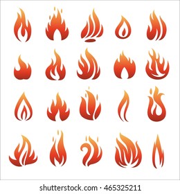 flat fire and flames icons, vector illustration