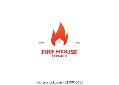 Flat Fire House Logo Design Vector Template Illustration