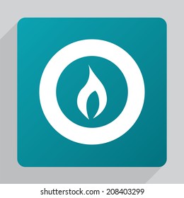flat fire icon, white on blue background 