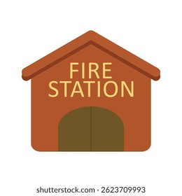 Flat Fire Station Icon with Red Roof and Large Arched Garage Door