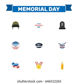 Flat Fire Wax, Tomb, Hat And Other Vector Elements. Set Of History Flat Symbols Also Includes Wax, Medallion, Headgear Objects.