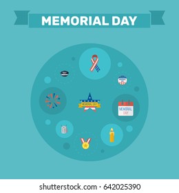 Flat Firecracker, Identity, Fire Wax And Other Vector Elements. Set Of History Flat Symbols Also Includes Ribbon, Candle, Firecracker Objects.
