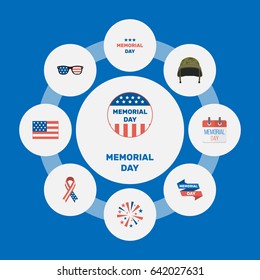 Flat Firecracker, Ribbon, Usa Badge And Other Vector Elements. Set Of History Flat Symbols Also Includes Banner, Day, Headgear Objects.